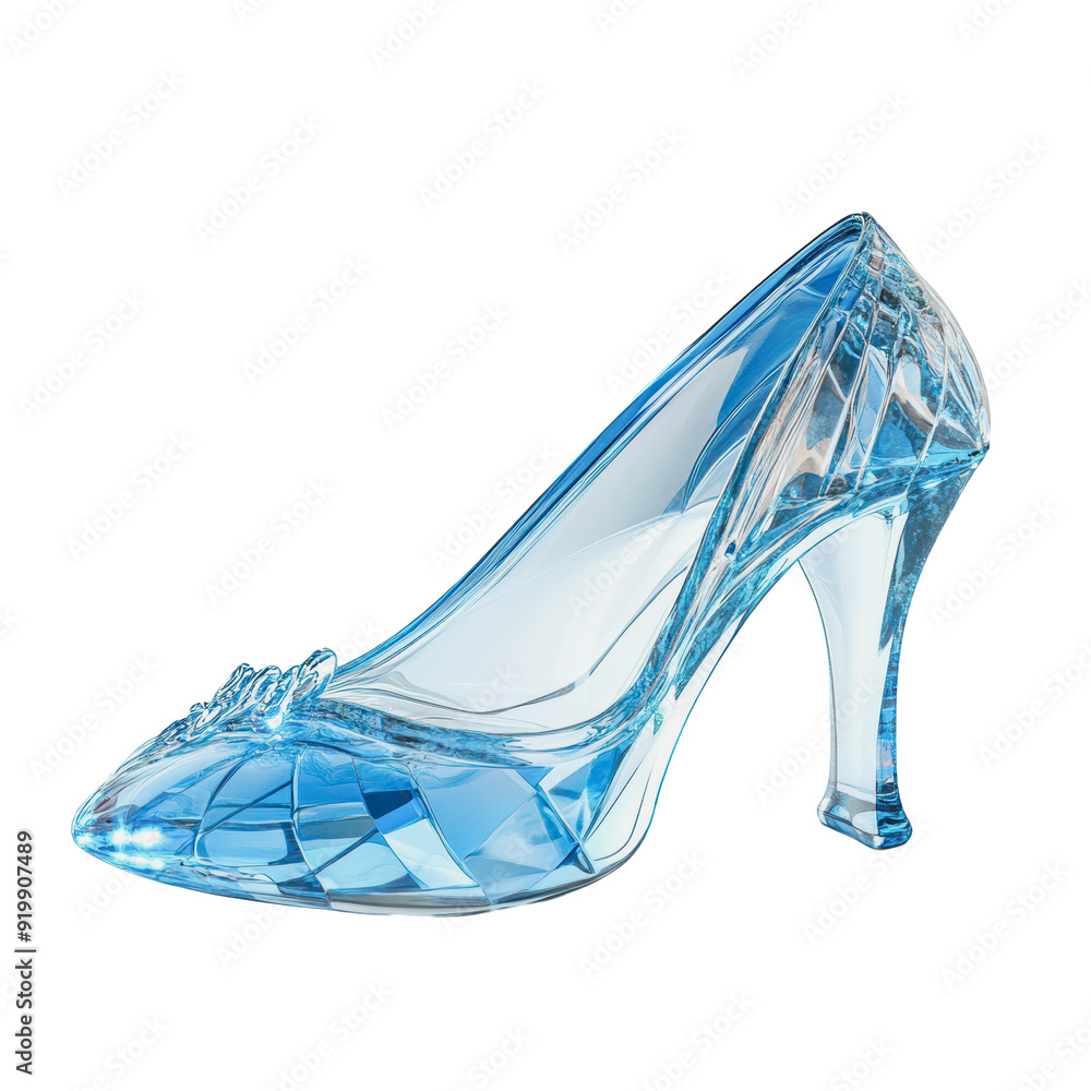 PNG Elegant blue glass high heel shoe on display PNG Elegant blue glass high heel shoe on display