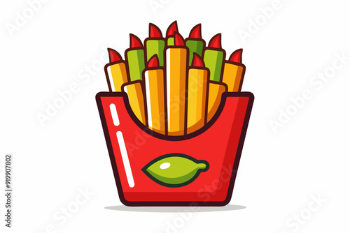  French Fries With Chili Sauce Cartoon Vector Icon Illustration. Food Object Icon Concept Isolated Premium Vector photo