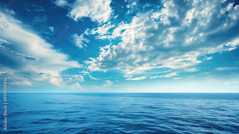 Fototapeta premium Sky with clouds above the ocean: wallpaper seascape background