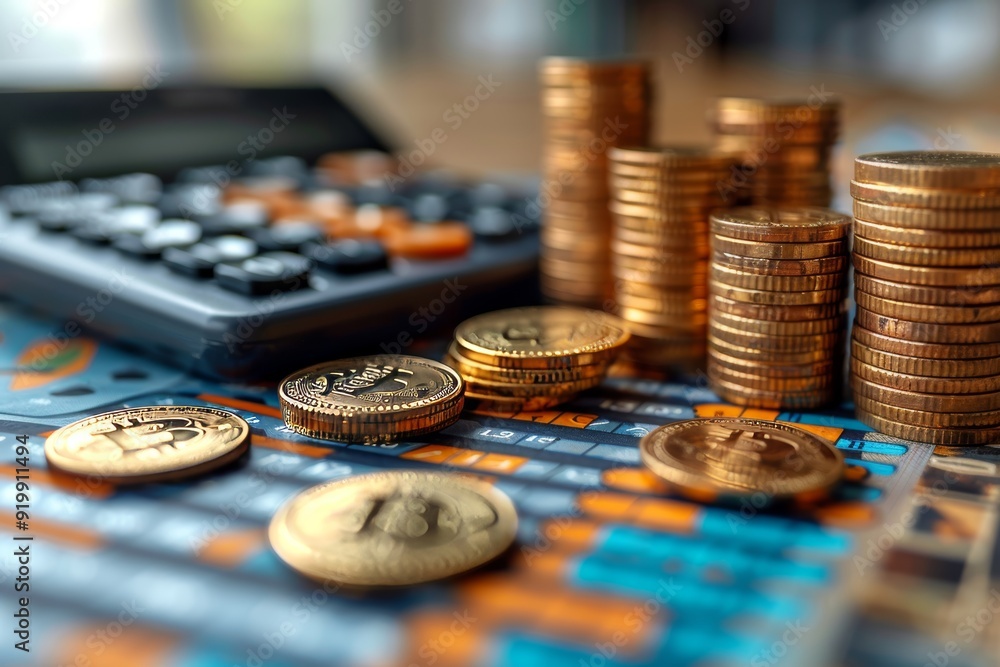 Financial crisis rising costs illustrated by growing graph, stacks of coins, and inflation chart Financial crisis rising costs illustrated by growing graph, stacks of coins, and inflation chart