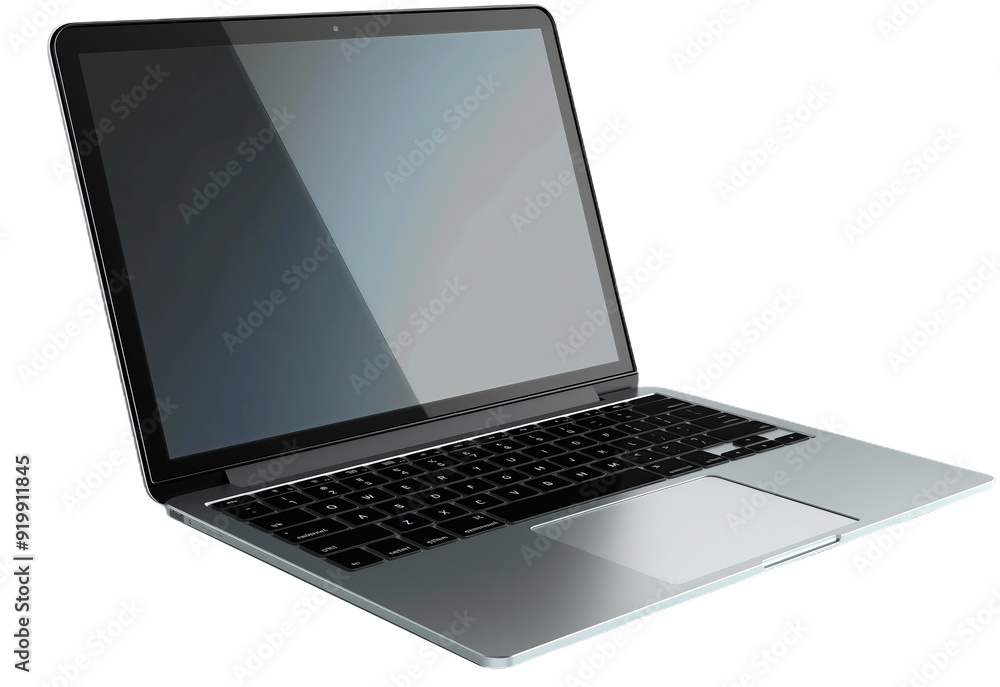 Sleek, modern silver laptop with a blank screen, showcasing a minimalist design and high-tech features. Sleek, modern silver laptop with a blank screen, showcasing a minimalist design and high-tech features.