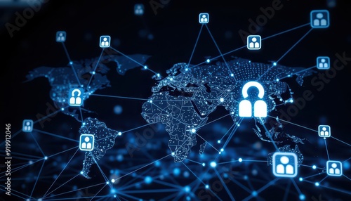 Global Network Connection with People Icons.