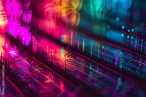 abstract music background with colorful bokeh defocused lights and lines