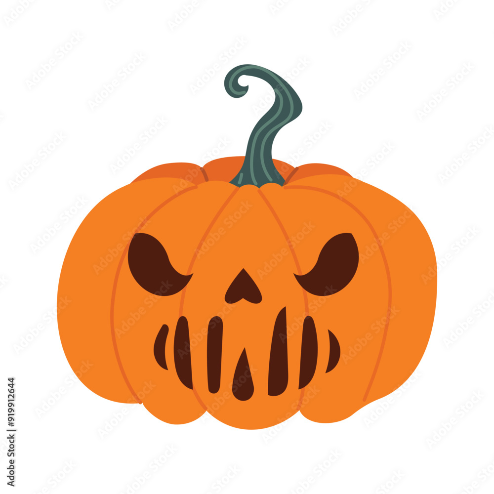 Halloween pumpkin with a carved face. Orange fall pumpkin. Vector illustration in flat style. Hand-drawn style. White isolated background. Halloween pumpkin with a carved face. Orange fall pumpkin. Vector illustration in flat style. Hand-drawn style. White isolated background.
