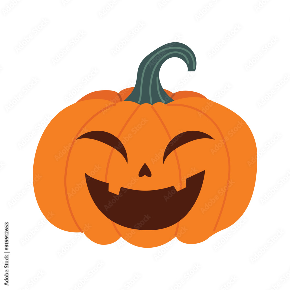 Halloween pumpkin with a carved face. Orange fall pumpkin. Vector illustration in flat style. Hand-drawn style. White isolated background. Halloween pumpkin with a carved face. Orange fall pumpkin. Vector illustration in flat style. Hand-drawn style. White isolated background.