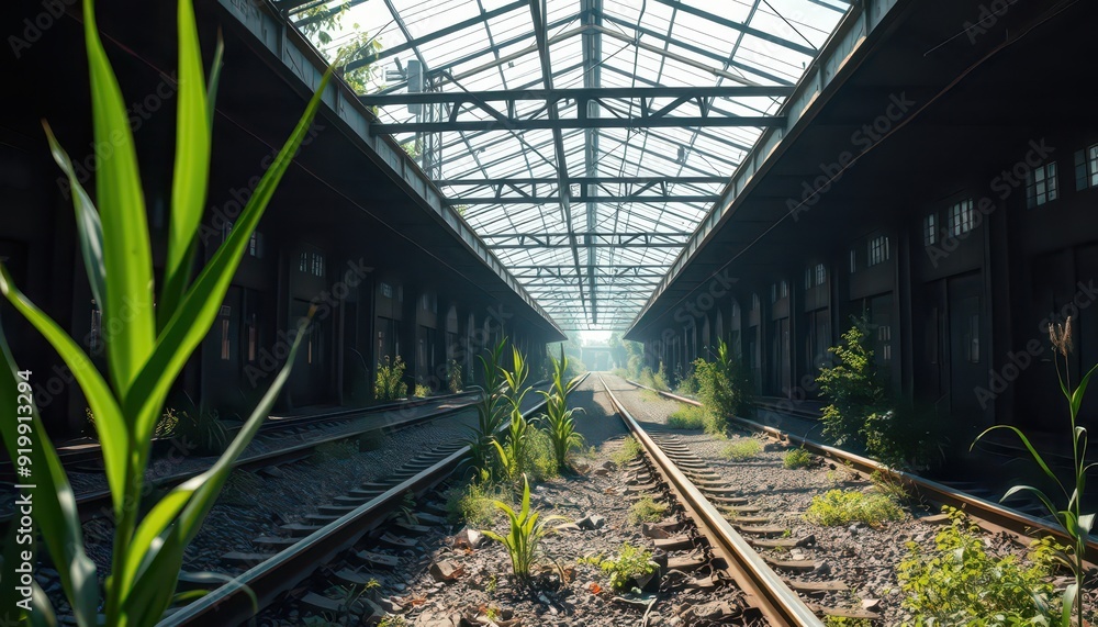 Abandoned Train Station With Tracks Growing Over. Abandoned Train Station With Tracks Growing Over.