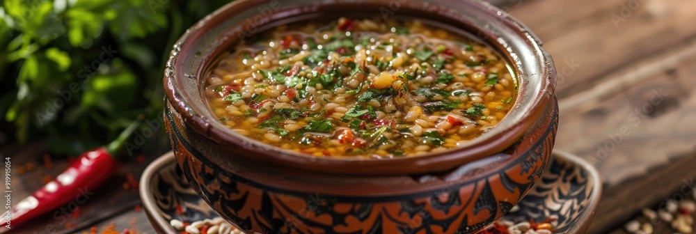 Traditional Barley Broth Soup in Aleppo Style, also known as Talbina or Tirbiyali, a signature dish enjoyed after Ramadan. Traditional Barley Broth Soup in Aleppo Style, also known as Talbina or Tirbiyali, a signature dish enjoyed after Ramadan.
