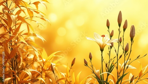 Wallpaper Mural Yellow and White Flowers in Golden Light. Torontodigital.ca