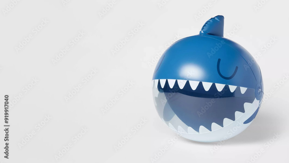 Fototapeta premium Closeup of inflatable shark ball on copy-space background.