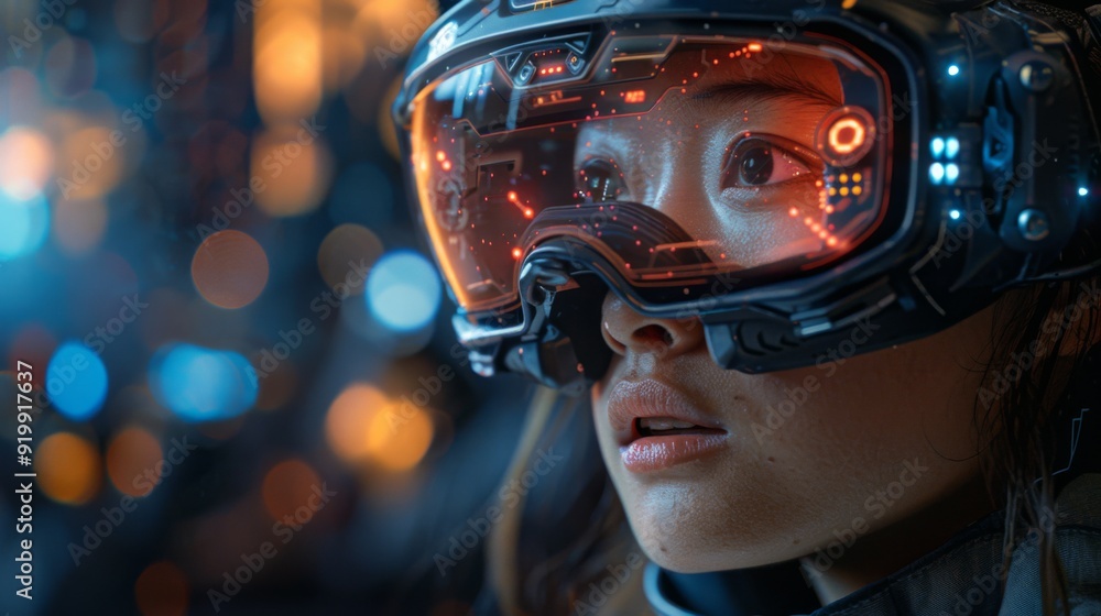 Design an immersive gaming environment where VR goggles users encounter AI opponents and navigate through spinning holographic obstacles. Design an immersive gaming environment where VR goggles users encounter AI opponents and navigate through spinning holographic obstacles.