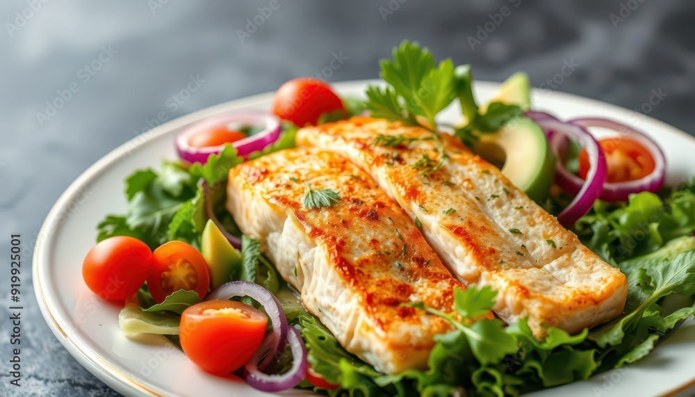 Grilled Fish with Salad and Vegetables. Grilled Fish with Salad and Vegetables.