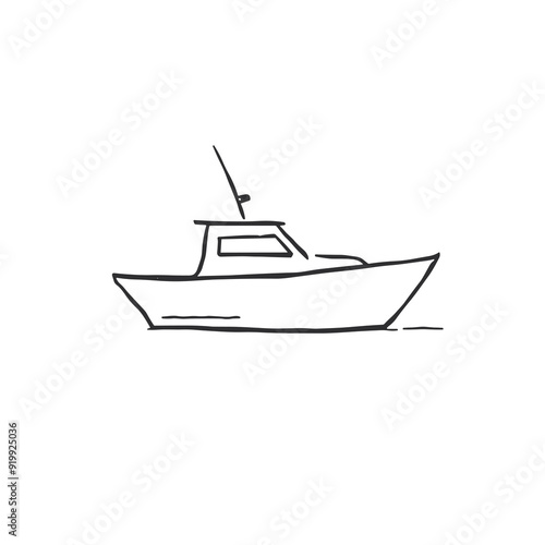 Simple line drawing of a fishing boat