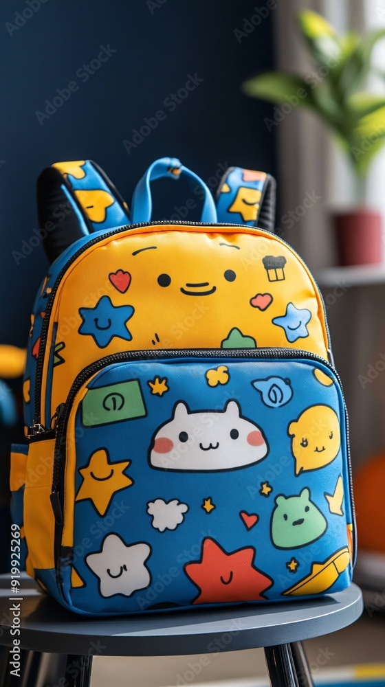 children's school backpack with a cartoon pattern children's school backpack with a cartoon pattern