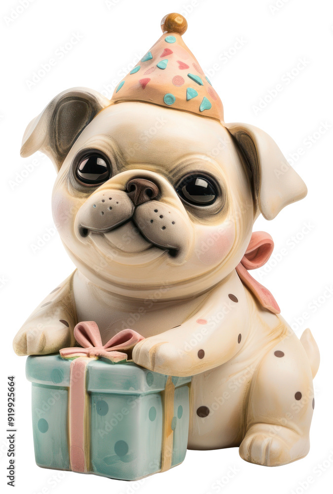 Fototapeta premium PNG Cute puppy with birthday gift
