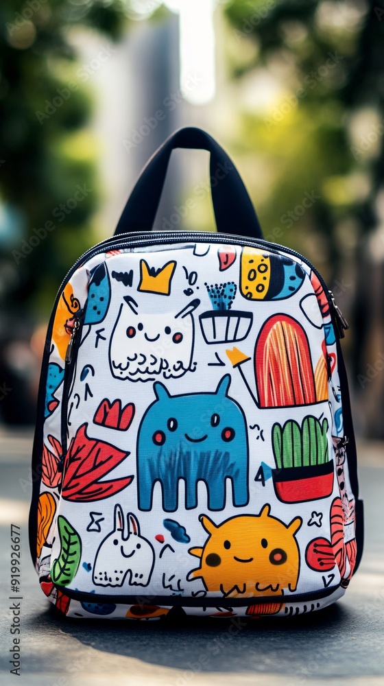 children's school backpack with a cartoon pattern children's school backpack with a cartoon pattern
