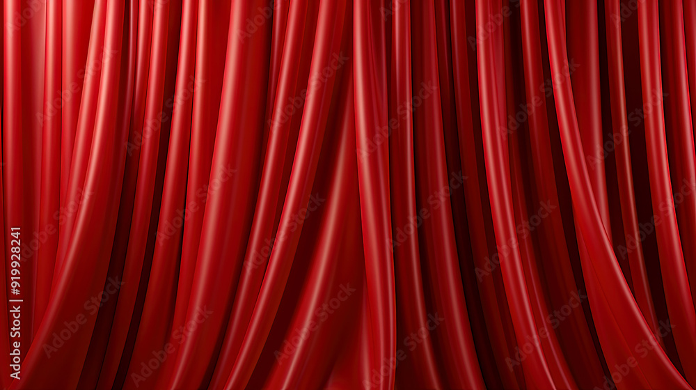 Fototapeta premium A red curtain hangs in soft, vertical folds
