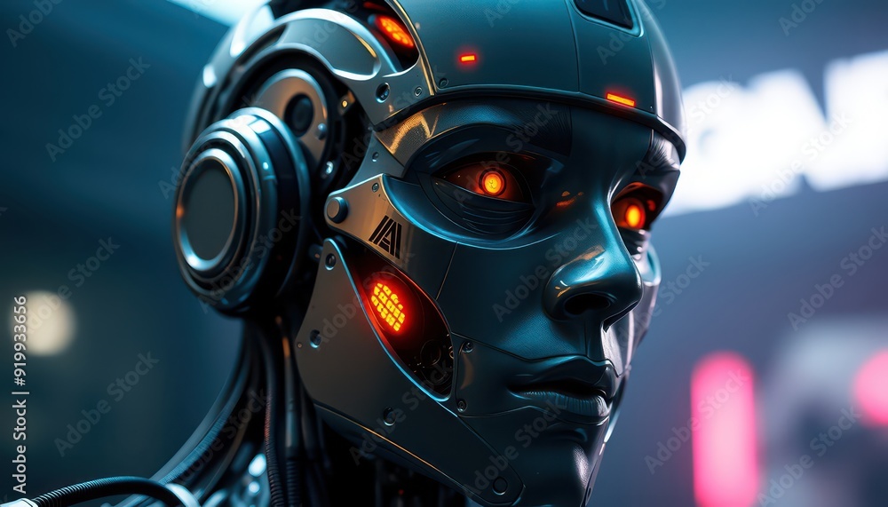 Futuristic Cyborg Portrait with Glowing Eyes. Futuristic Cyborg Portrait with Glowing Eyes.