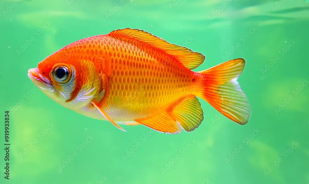 Chroma Green Screen Close-Up of Colorful Fingerling Swimming in Aquarium Chroma Green Screen Close-Up of Colorful Fingerling Swimming in Aquarium