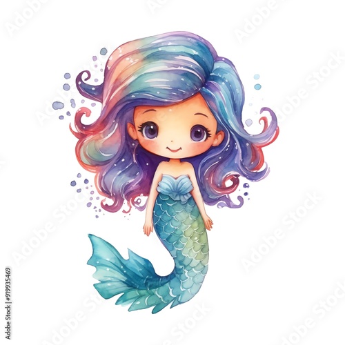 Wallpaper Mural Marine cute mermaid watercolor illustration, marine animals clipart Torontodigital.ca