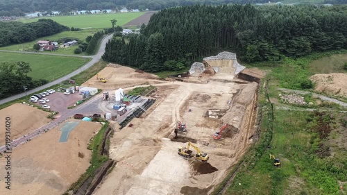 砂防ダム工事現場を空撮