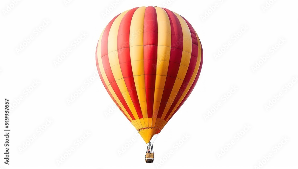 Fototapeta premium Red and Yellow Striped Hot Air Balloon Against White Background