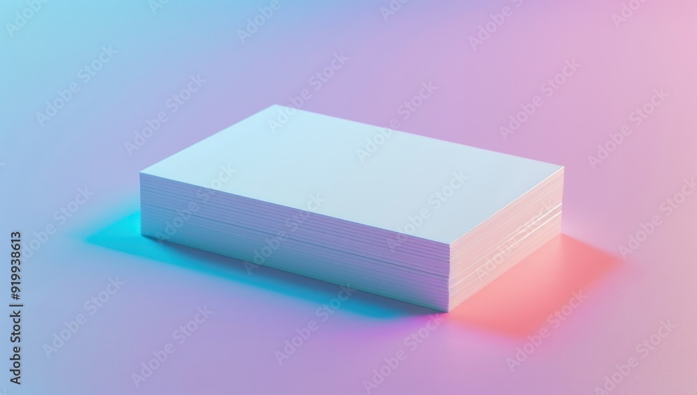 Stack of White Business Cards on a Purple Gradient Background Stack of White Business Cards on a Purple Gradient Background