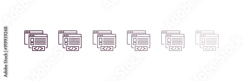 front end outline icon. Linear vector from technology concept. 6 different line style front end icon included thin, light, regular, medium, bold, black