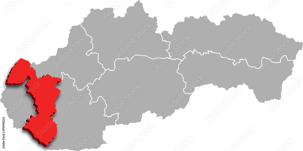 Naklejka premium trnava region map ADMINISTRATIVE DIVISIONS of SLOVAKIA 3d isometric map