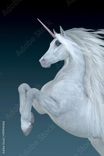 Unicorn Arabian Pesade - The Unicorn is a mythical creature that has a horse body with forehead horn and cloven hooves. photo