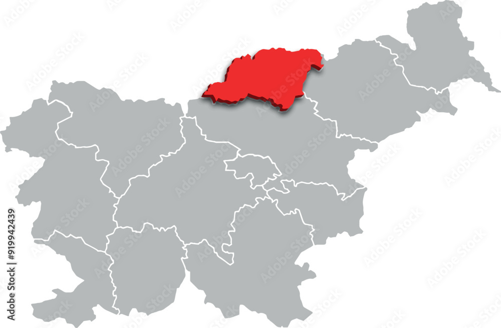 Fototapeta premium carinthia region map ADMINISTRATIVE DIVISIONS of SLOVENIA 3d isometric map