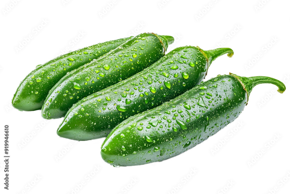 three green peppers with water separated from white and transparent background three green peppers with water separated from white and transparent background