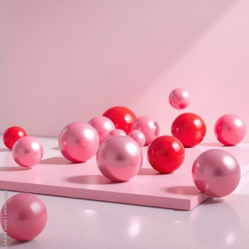 Pink and Red Spheres on Pink Platform. Pink and Red Spheres on Pink Platform.
