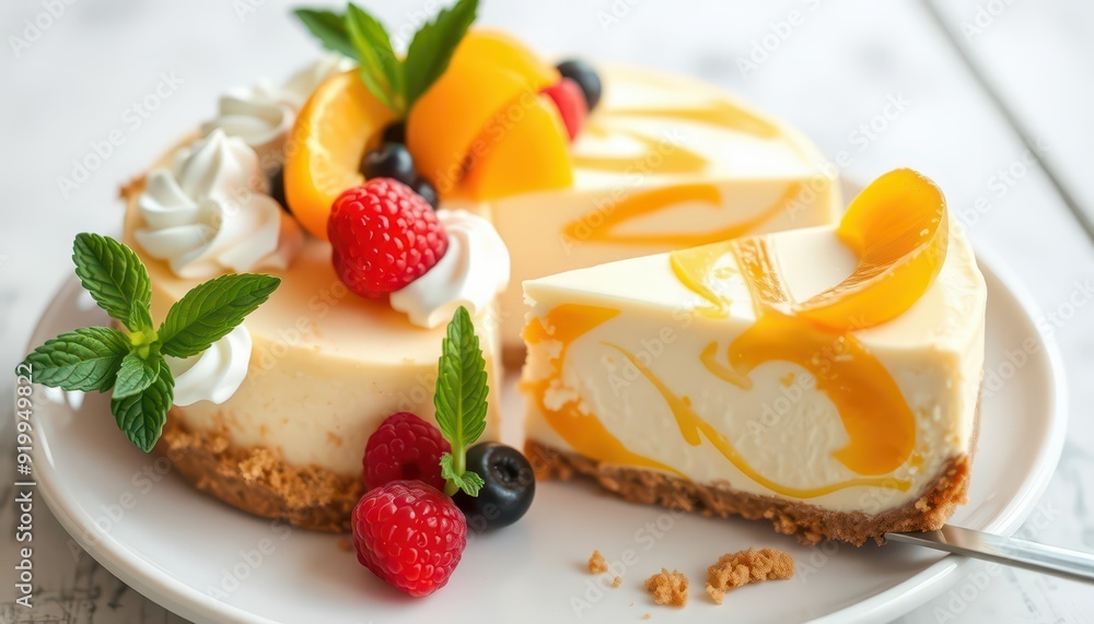 Delicious Cheesecake with Peach and Berries. Delicious Cheesecake with Peach and Berries.