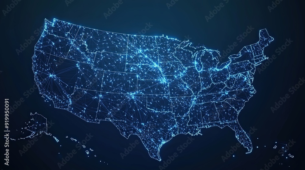 Obraz premium Abstract Tech-Driven Map of the United States