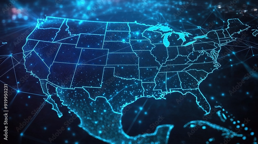 Obraz premium Innovative Abstract Digital Map of the United States