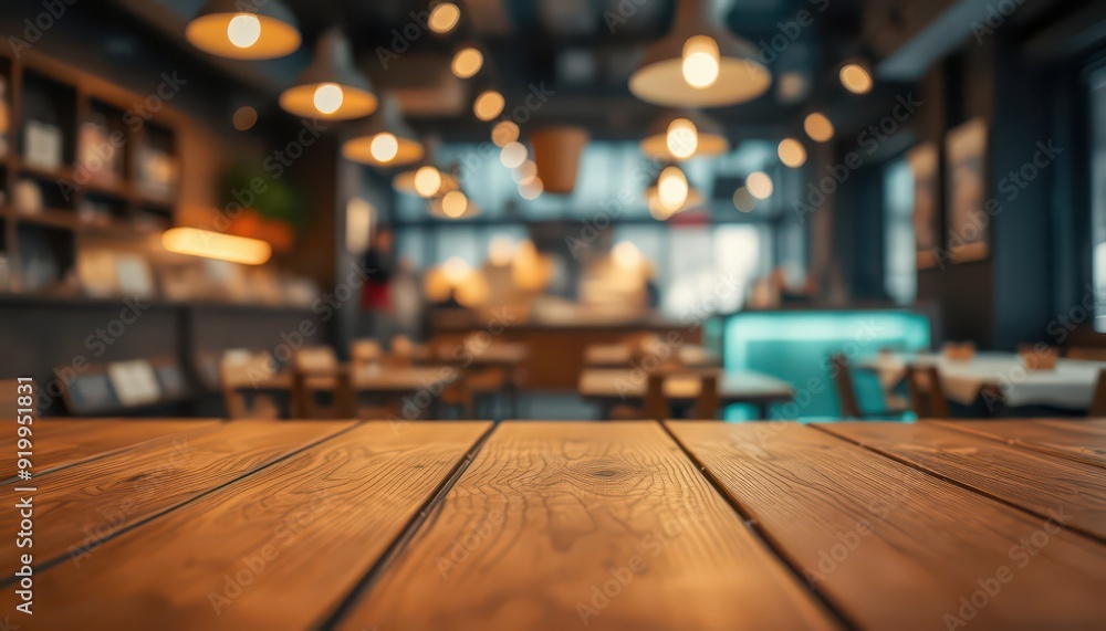 Wooden Tabletop with Blurred Cafe Background. Wooden Tabletop with Blurred Cafe Background.