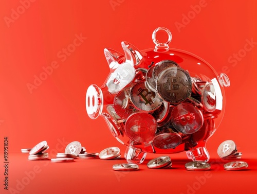 Transparent piggy bank with...