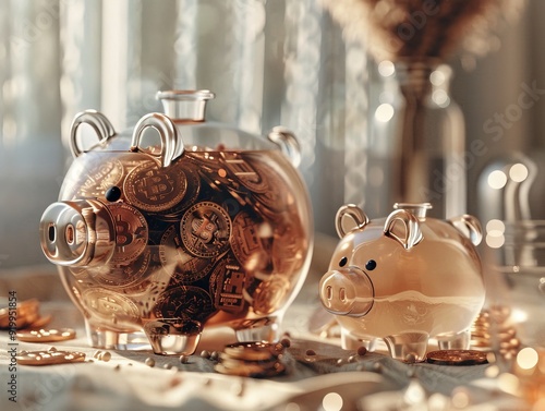 Transparent piggy bank with...
