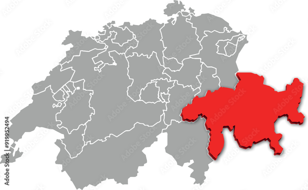 Graubünden map ADMINISTRATIVE DIVISIONS of SWITZERLAND 3d isometric map Graubünden map ADMINISTRATIVE DIVISIONS of SWITZERLAND 3d isometric map