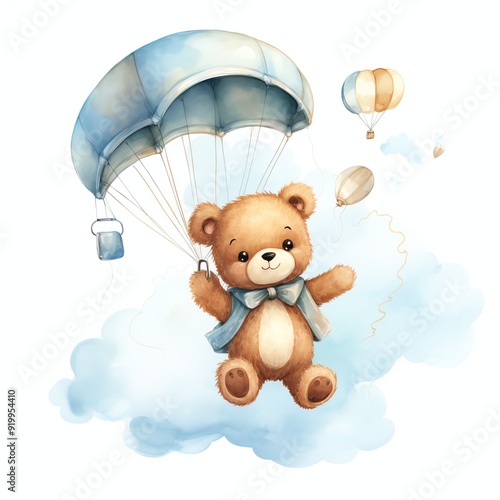 Wallpaper Mural Cute watercolor teddy bear flying illustration, teddy bears clipart Torontodigital.ca