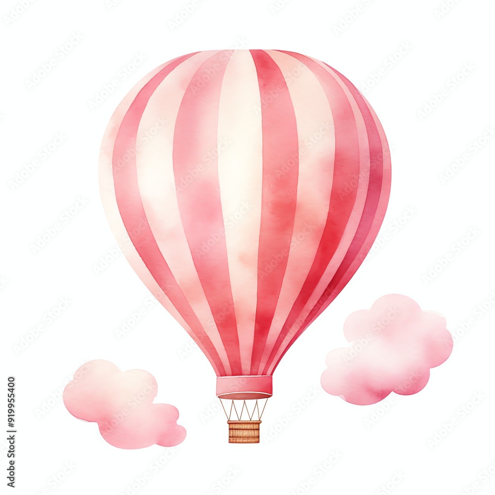 Obraz premium Travel hot air balloon watercolor illustration, travel clipart