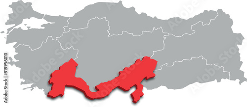 mediterranean region map ADMINISTRATIVE DIVISIONS of Türkiye 3d isometric map