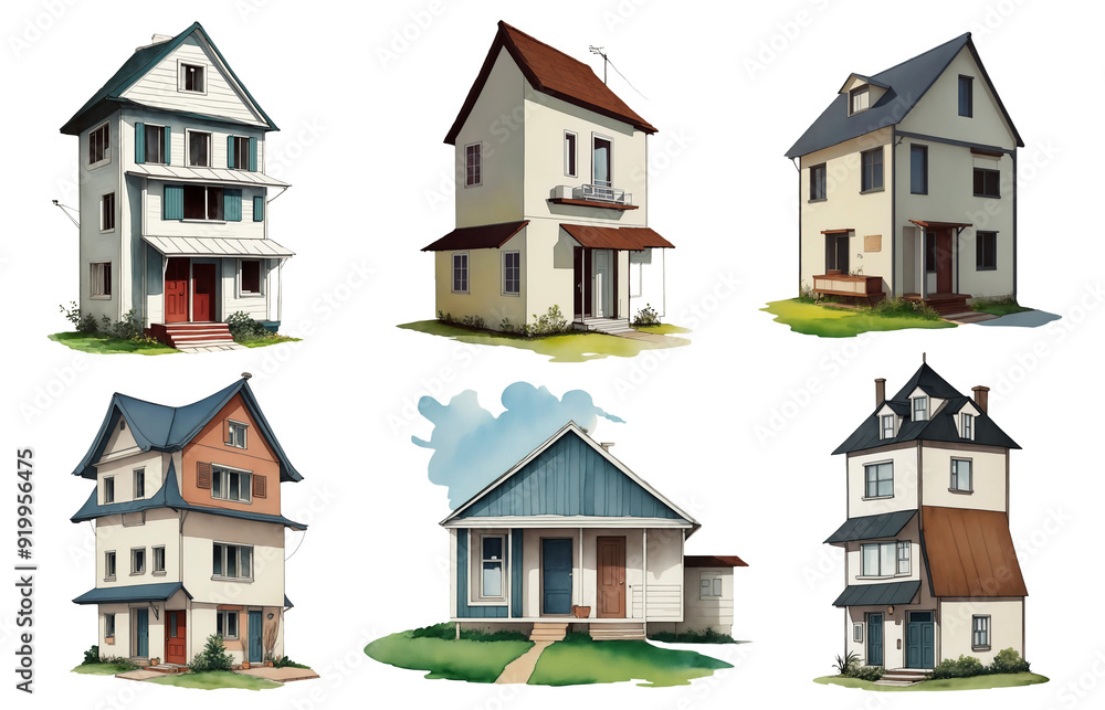 Set of watercolor illustrations of isolated on white background Set of watercolor illustrations of isolated on white background