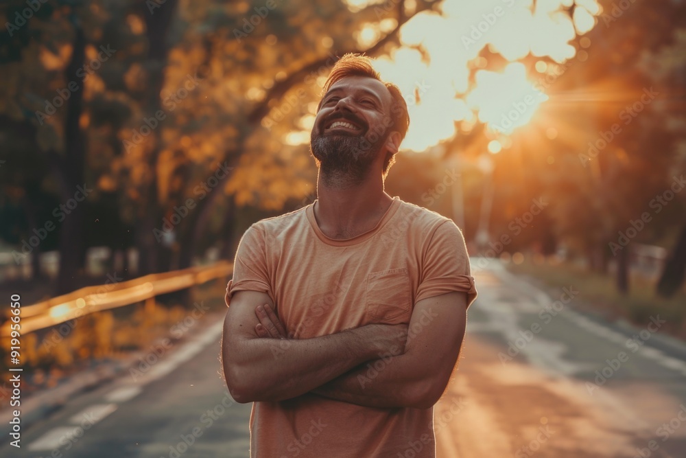 A person standing alone on a road with arms crossed, possibly waiting for someone or something A person standing alone on a road with arms crossed, possibly waiting for someone or something