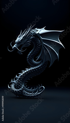 Wallpaper Mural  Majestic Black Dragon on Dark Background Torontodigital.ca