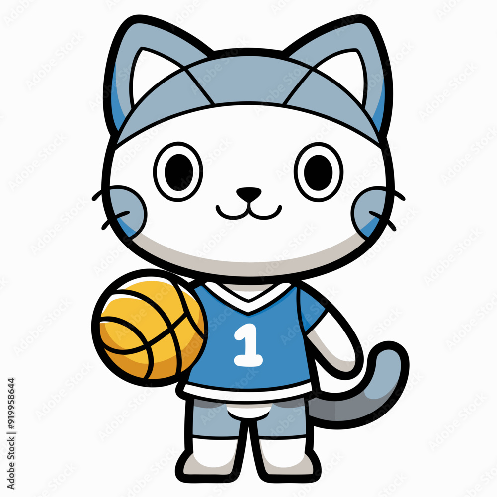 a KAWAII style illustration of A cat holding a volleyball ball. a KAWAII style illustration of A cat holding a volleyball ball.