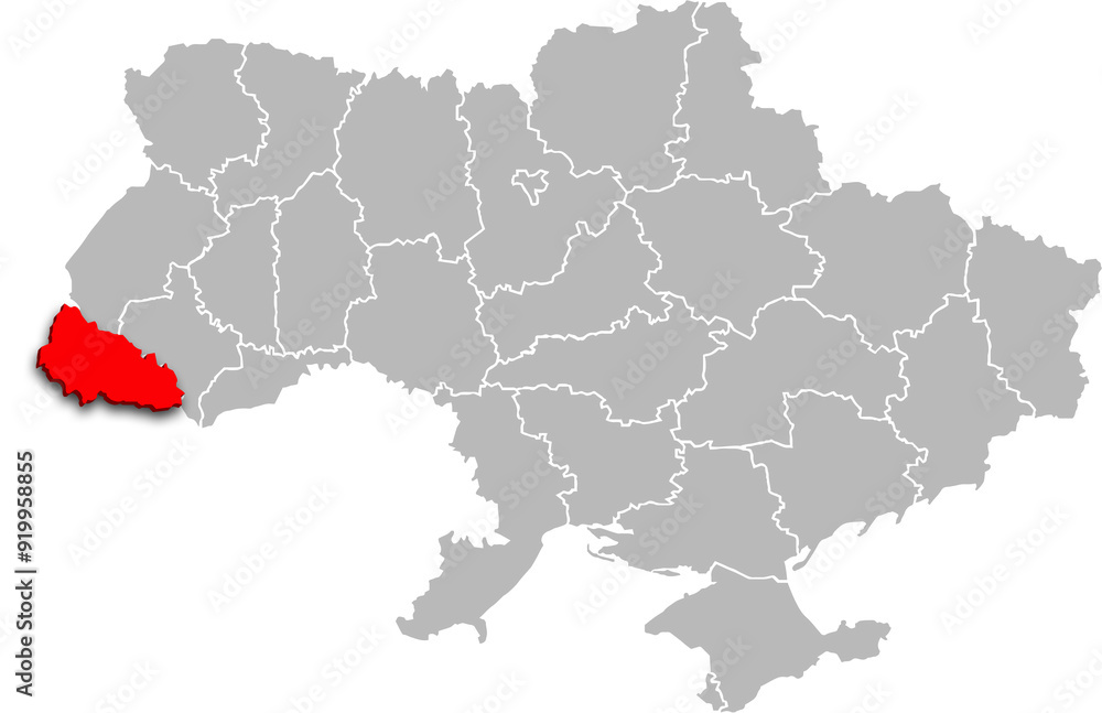 Fototapeta premium zakarpattia map PROVINCE of UKRAINE 3d isometric map
