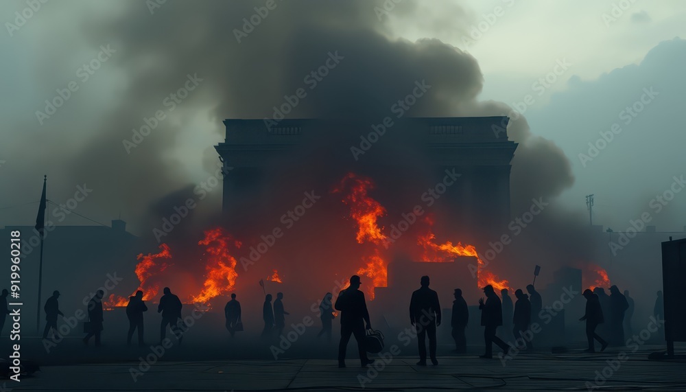 People Walking Past Fire In The City. People Walking Past Fire In The City.