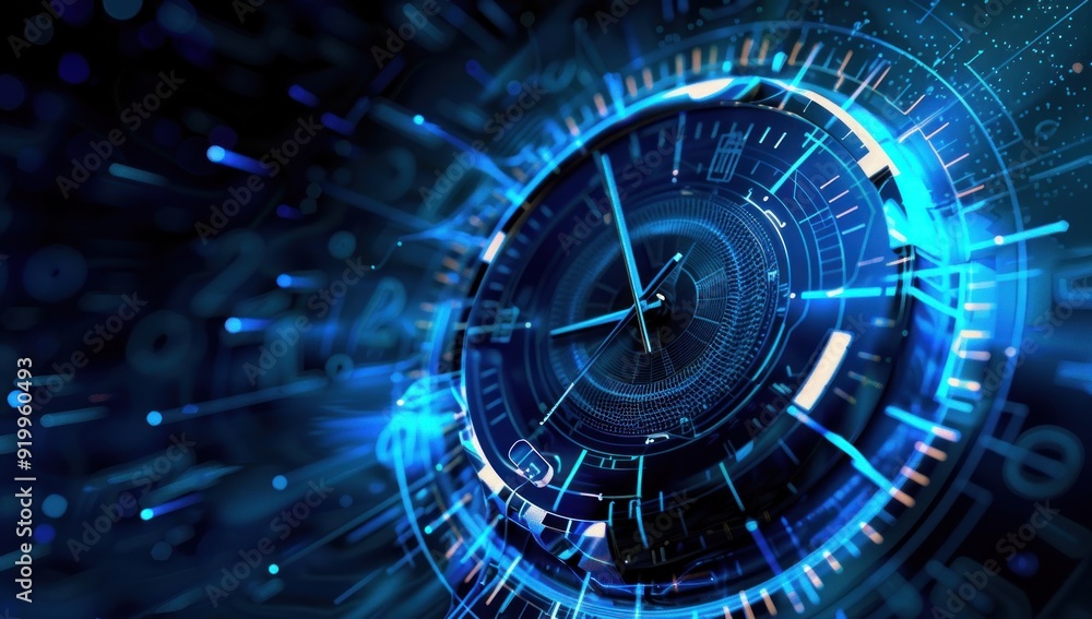 Fototapeta premium Abstract Clock with Blue Light Effects