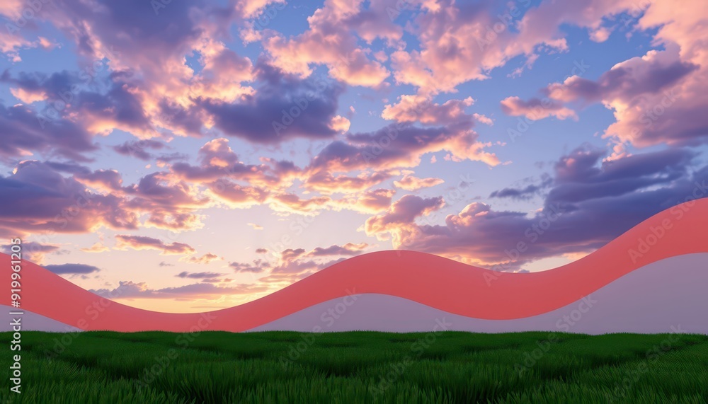 Obraz premium Abstract Sunset Landscape with Grassy Field.